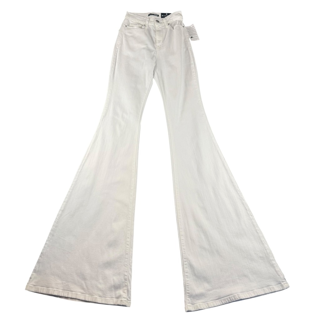 Fashion Nova White High Waisted Extreme Flare Bell Bottom Jeans Size 0 NWT